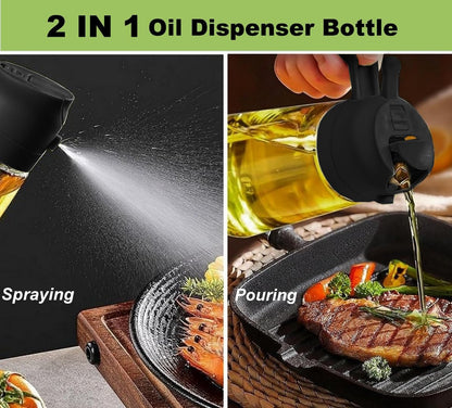 Oil Dispenser Bottle Glass Olive Oil Sprayer 2 Pcs: 2 in 1 Olive Oil Dispenser Bottle, Premium Oil Sprayer for Cooking, Glass Oil Spray Bottle for Air Fryer Salad BBQ Baking-470ml