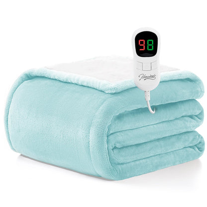 Homemate Heated Blanket Electric Throw - 50"x60" Heating Blanket Throw 1/2/4/6/8 Hours Auto-Off 10 Heat Level Over-Heat Protection Flannel Sherpa ETL Certification