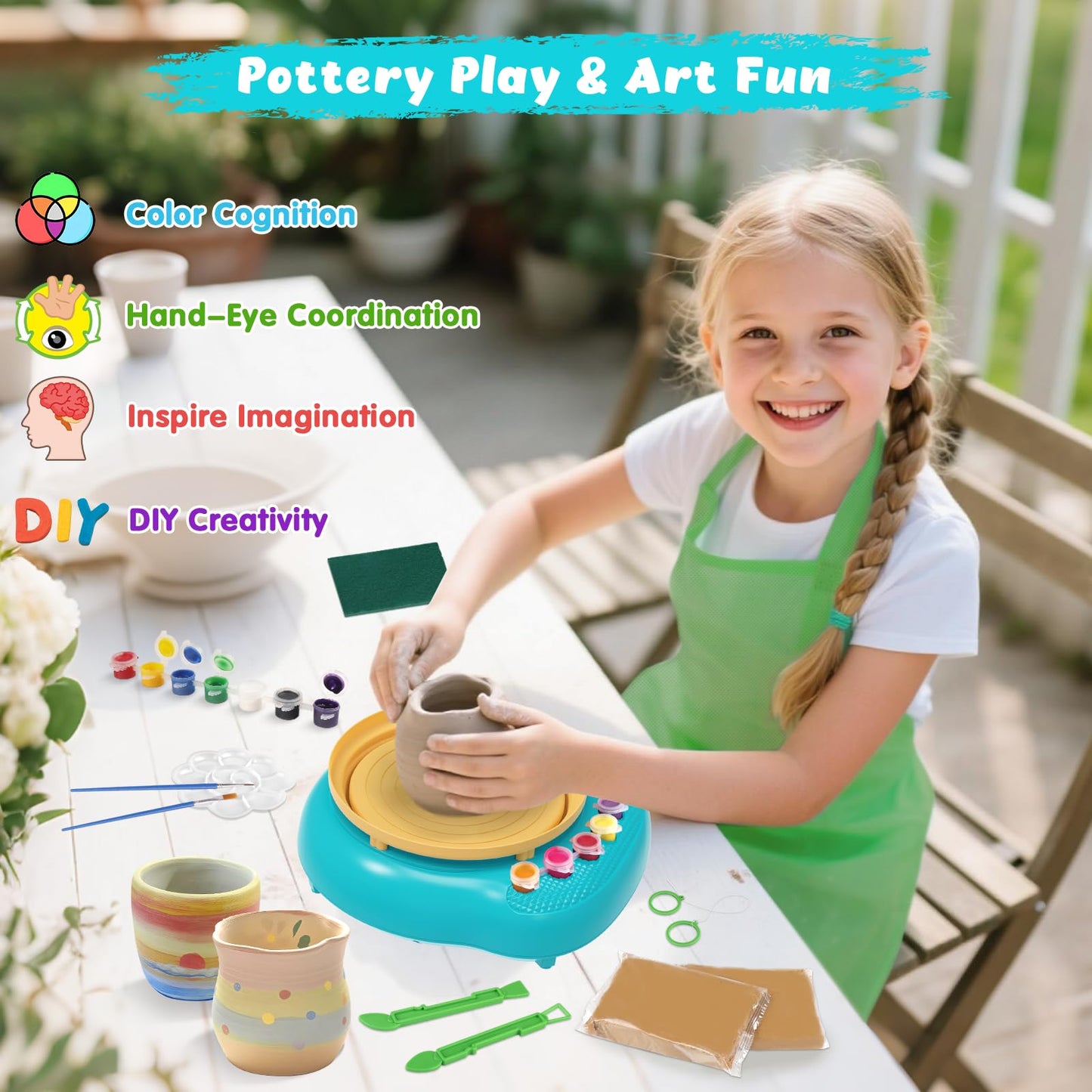 TingingYuli Pottery Wheel for Kids with Clay Kit - Arts and Crafts for Kids Ages 6-8 8-12, Complete Pottery Kit with Air Dry Clay and Painting Tools, Easter Christmas Birthday Gift for Boys Girls