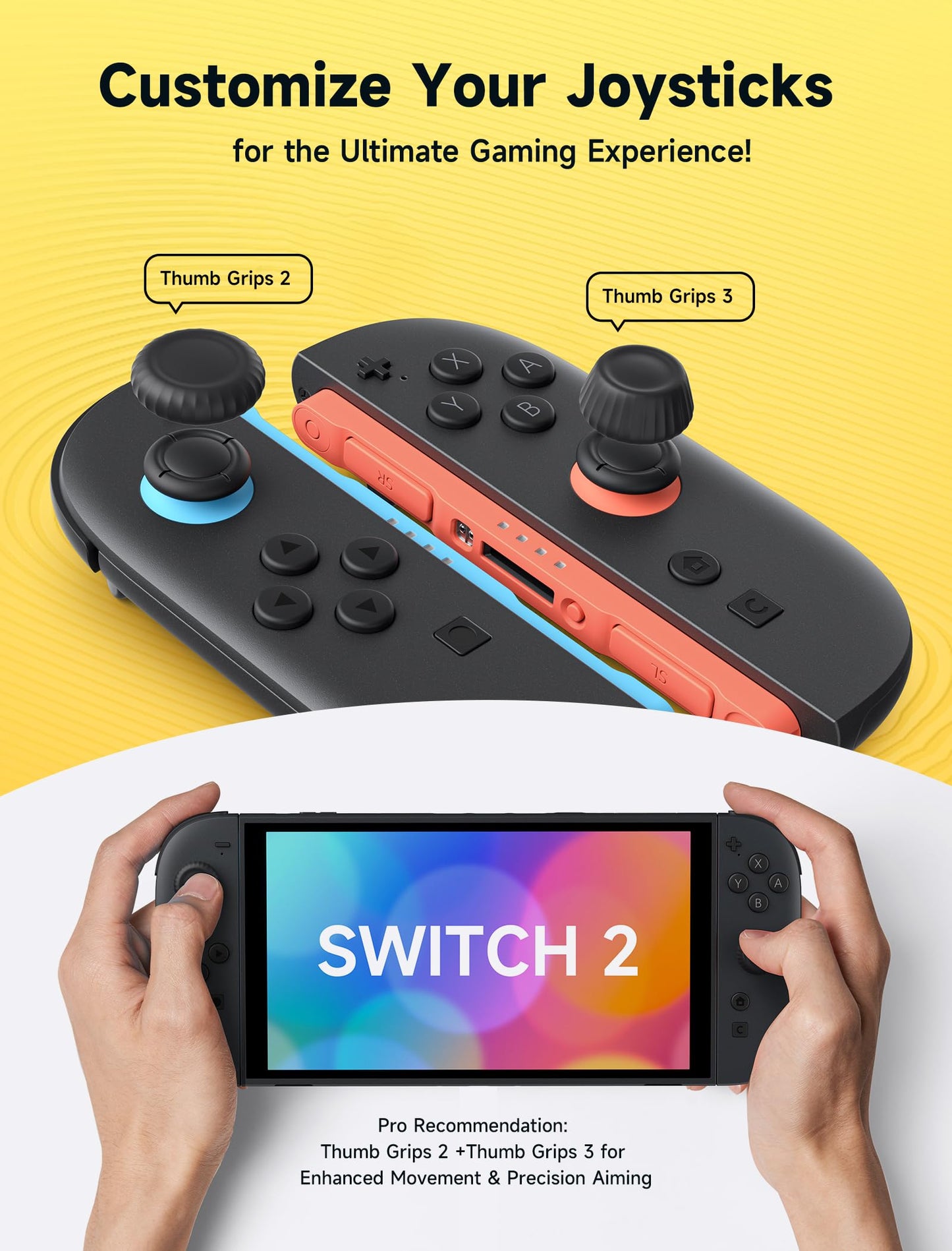 JSAUX Thumb Grips for Nintendo Switch 2 (2025), Switch Thumb Grip Caps, Ergonomic Design, Enhanced Gaming Grip, Comfortable & Durable, Joycon Grip Button Stick Cover - Black, 3Pairs(6pcs)
