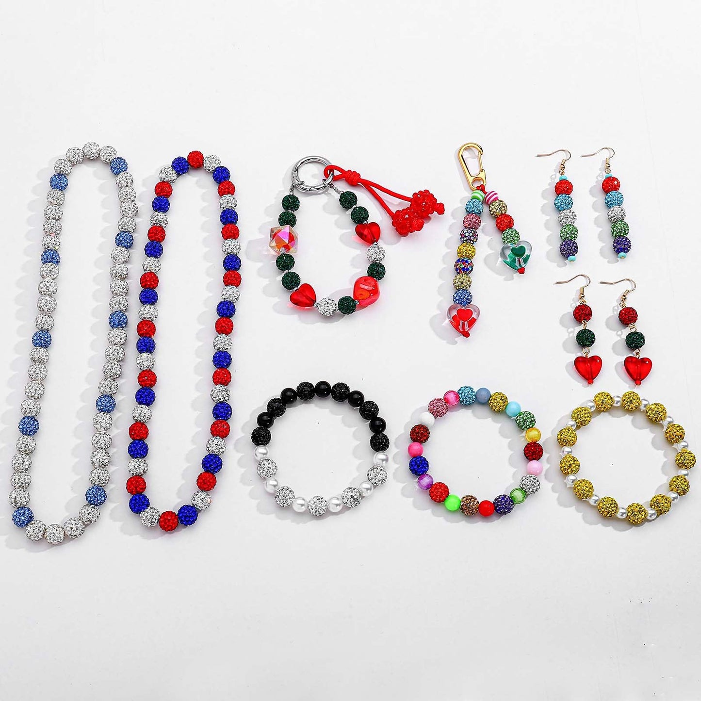 MINIMISSMIANYC 180PCS Rhinestone Beads Jewelry Making kit，10mm Crystal Color Round Sparkle Clay Beads Disco Ball Bulk Baseball Necklace Bracelets Earrings Keychain Bag Charm DIY Crafts