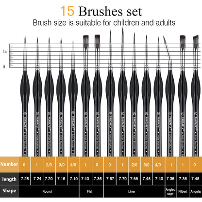 PANDAFLY Detail Paint Brushes Set, 15pcs Miniature Brushes for Fine Detailing & Art Painting - Acrylic, Oil, Watercolors & Paint by Number, Models, Face, Nail, Craft