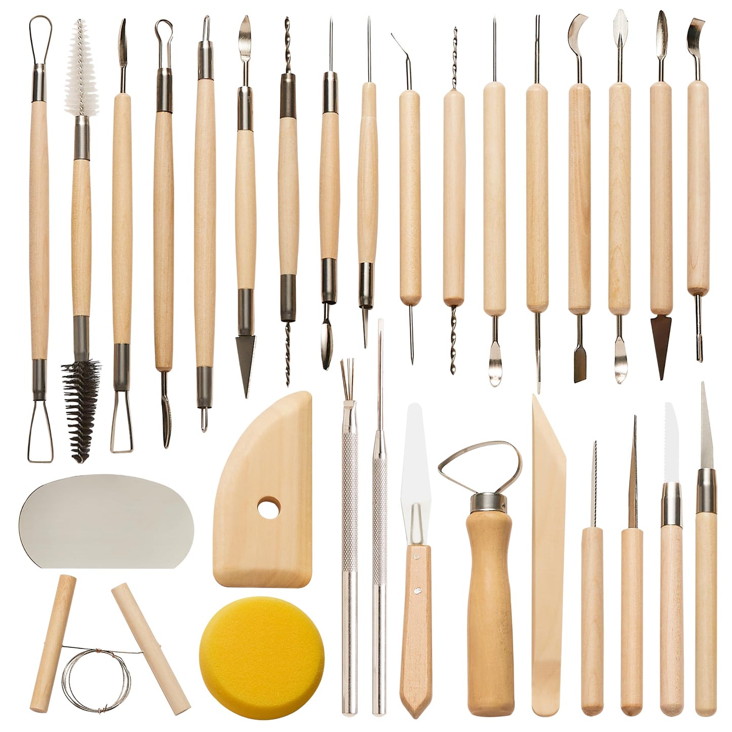 30 Pcs Clay Tools & Pottery Tools Kit, Professional Polymer Clay Sculpting Tools for Air Dry Clay, Ceramics Tools and Modeling Tools, Includes Wire Cutter, Ribbon Tool, Potter’s Rib & Clay Carving Set