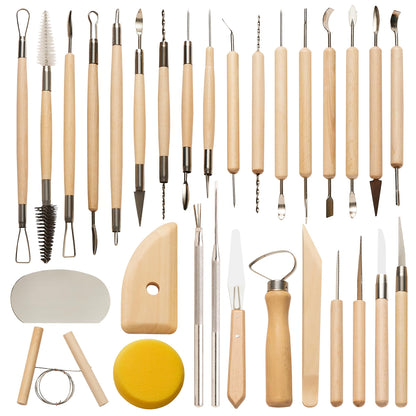 30 Pcs Clay Tools & Pottery Tools Kit, Professional Polymer Clay Sculpting Tools for Air Dry Clay, Ceramics Tools and Modeling Tools, Includes Wire Cutter, Ribbon Tool, Potter’s Rib & Clay Carving Set