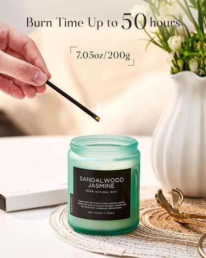 M&SENSE Sandalwood Jasmine Scented Candles for Home, 7.05oz Organic Soy Wax, 50 Hours Natural Candles Non Toxic, Spring Floral Smelling Home Fragrance for Women, Aromatherapy Gifts for Stress Relief