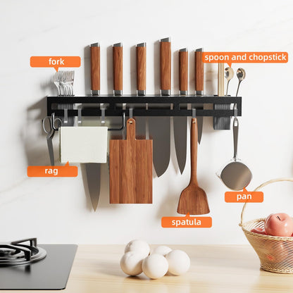 Wall Mount Utensil Rack, 15.7inch Stainless Steel Holder with Hooks for Spoons, Knives, Forks, and Cutlery Shelf