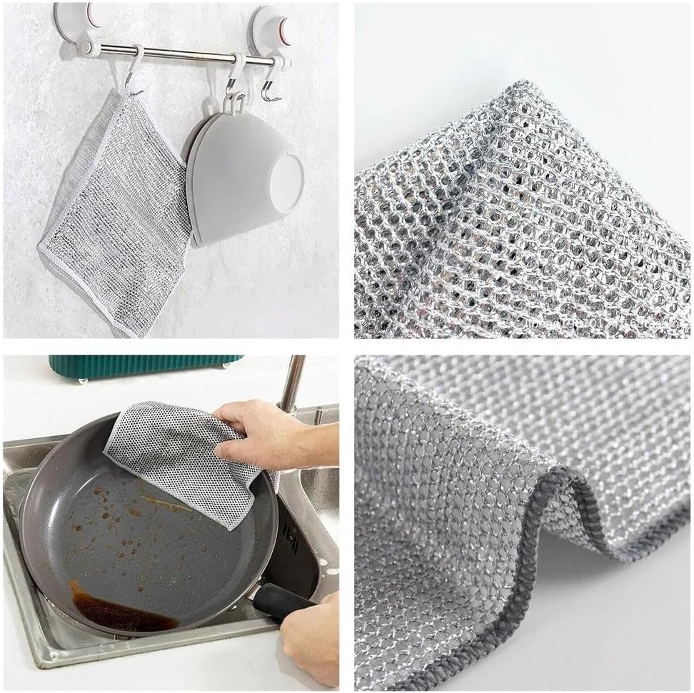 10PCS Rags Dishwash Cleaning Wire Dishcloth, Non-Scratch Kitchen Washcloths for Washing Dishes, Double Layer