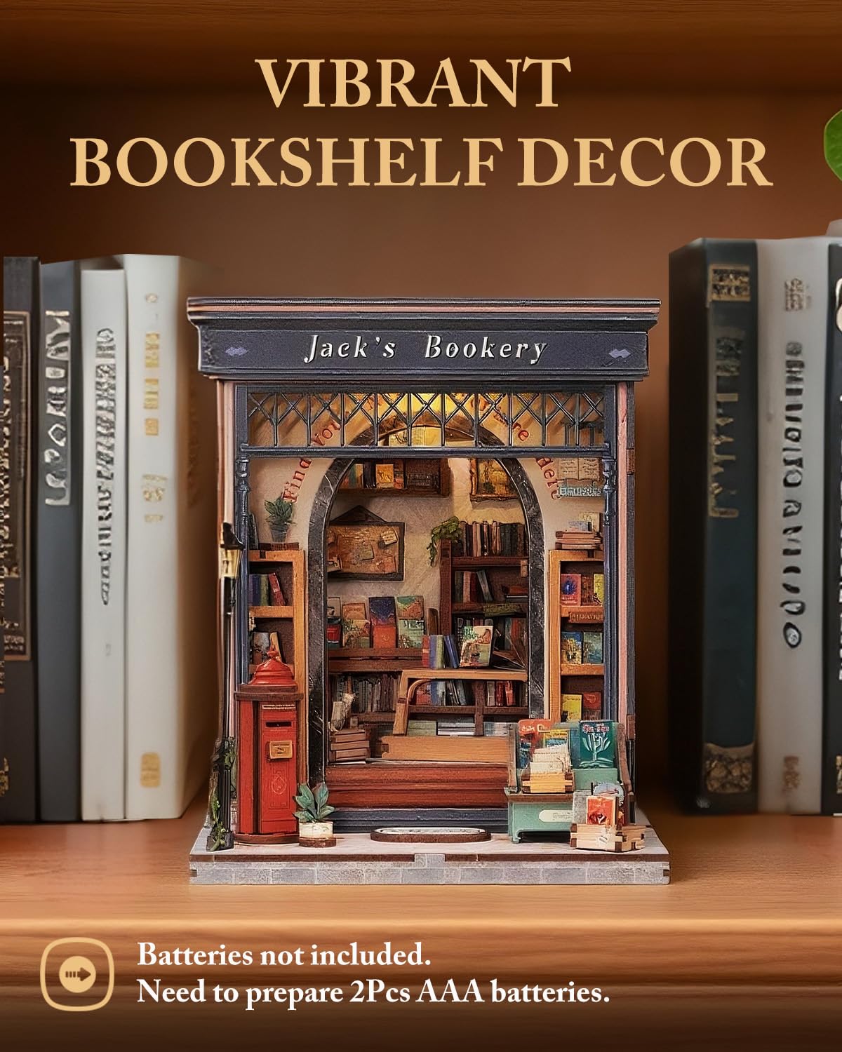 Cutefun Book Nook Kit - DIY Miniature Dollhouse Library Kit for Adults and Teens, Tiny House Building Bookshelf Insert Decor with LED Light, Gifts for Family and Friends (Jack's Bookery)