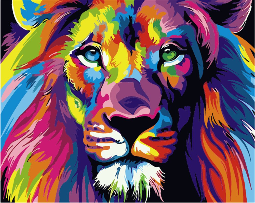 Komking Paint by Number for Adults Kids Beginner, Paint by Numbers Kits on Canvas Painting Kits for Art Crafts Gift, Colorful Lion 16x20inch