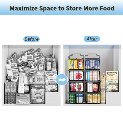 4 Pack Freezer Organizer Bins(14.6‘’L X 7.1‘’W X 5.2‘’H) Suitable for 5-7 Cu.Ft Chest Freezer Sort Frozen Meats | Stackablet Chest Freezer Organizer Bins Get Food Easily w/Handle, Gifts Ideas for Mom