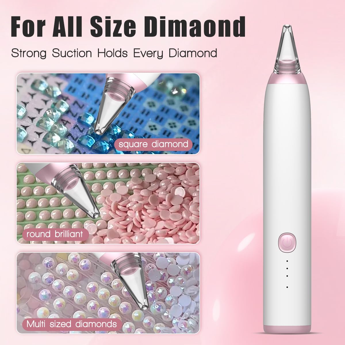 Electric Diamond Painting Pen, Cordless Vacuum Diamond Art Pen Low-Noise, Wax-Free, 3-Speed Adjustable, Rechargeable, Lightweight, Long-Lasting Electric Pen for Diamond Painting Accessories and Tools