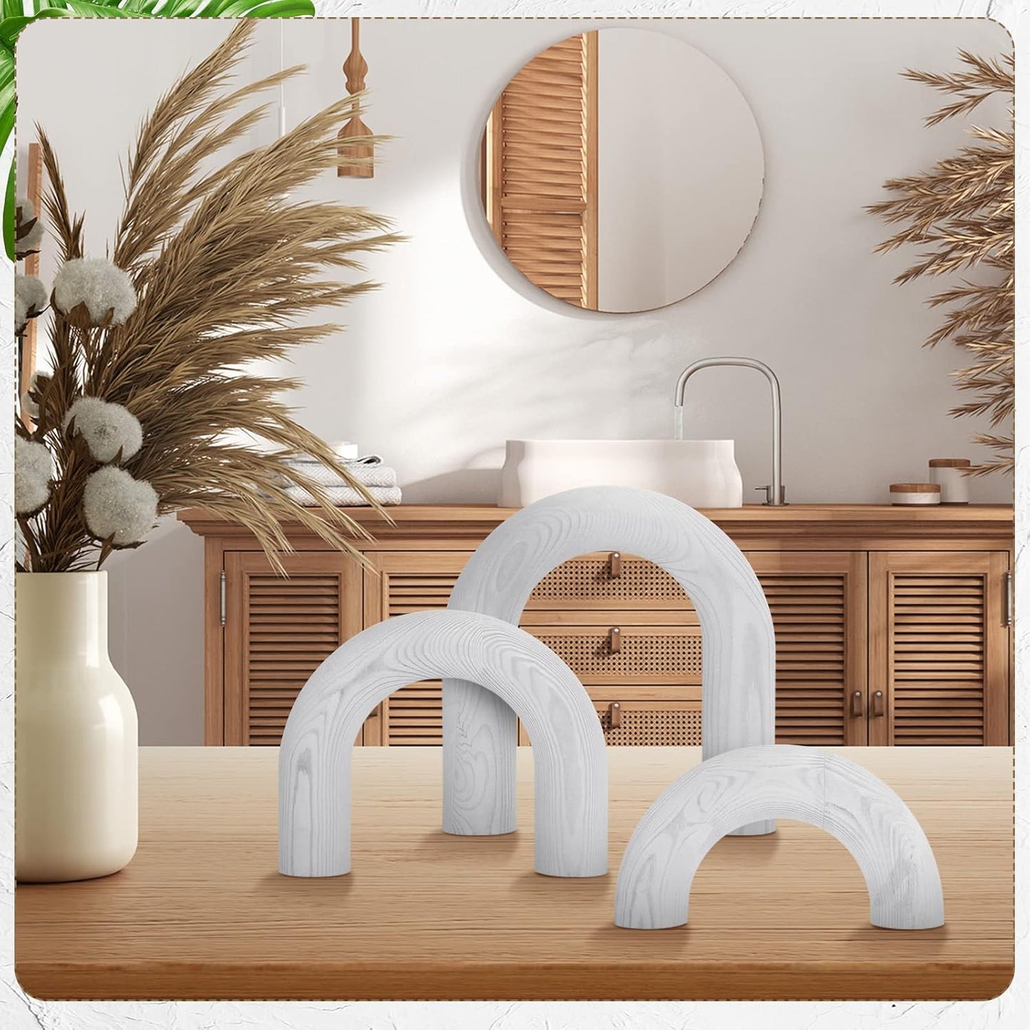 3 Qunclay Pcs Wood Arch Decorative Shelf Objects Modern Book Shelves Decor Aesthetic Wooden Boho Table Decorations