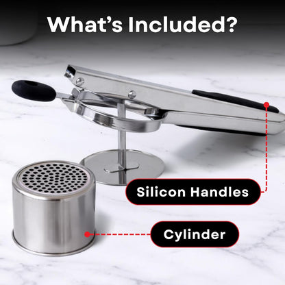 Professional 430 Stainless Steel Potato Ricer - Large 15oz Masher for Fluffy Potatoes, Gnocchi & Baby Food - Ergonomic Non-Slip Handles