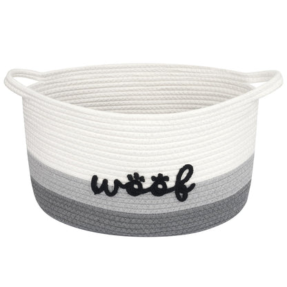 JEROKUMI Dog Toy Basket Cute Basket for Baby, Woven Basket Toy Box and Bin for Pet Cat, 15" X 10" X 9" (22L) Large Rope Basket for Blanket Storage, Living Room, Bedroom, White Gray