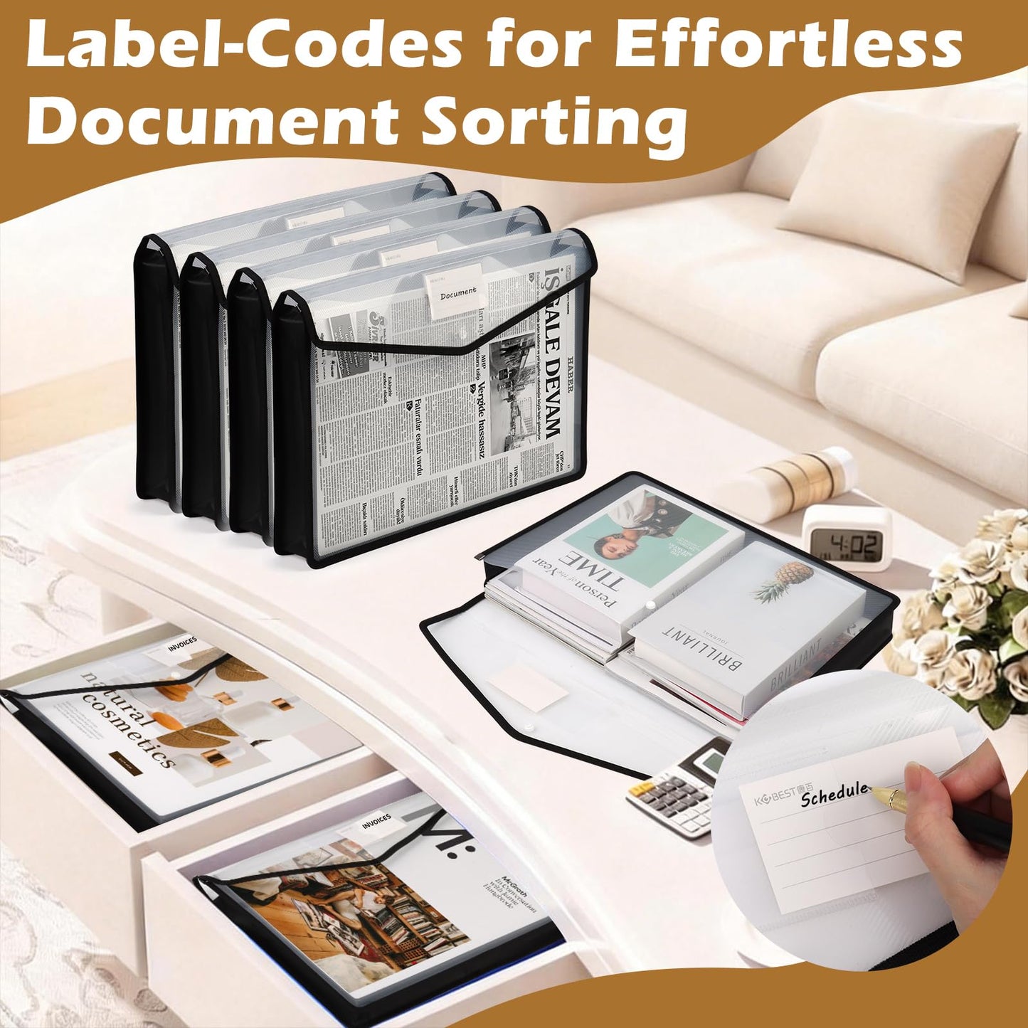 6 PCS 11 x 17 Inch Expandable Tabloid Size Document Folder with Label A3 Plastic Folders for Documents Black Expanding File Wallet Envelope Size Waterproof Clear Plastic File Pouch for Office