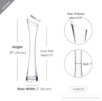 WGV Maria Bud Vase, 2" Width, 10" Height, Clear Slant Cut Opening Glass Floral Container for Decor