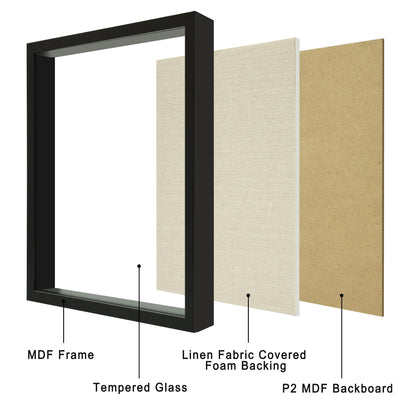 CCDCC 12x16 Large Shadow Box Picture Frame Display Case with Soft Linen Back, Black Wooden Memory Shadow Box Frame with Tempered Glass Cover for Wall Display