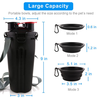 Dog Travel Water Bottle Collapsible Bowls, 2 in 1 Pet Food Container with Collapse Bowls, Outdoor Portable Water Bowls for Walking, Traveling, Camping and Hiking (Orange)