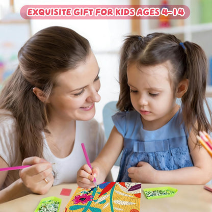 Pxzcrypha Diamond Art Kits for Kids with Frame, Flowers Diamond Art Painting for Kids, Flowers Gem Art Kits for Kids 8-12 for Gift Home Wall Decor (7x7inch)