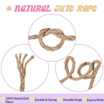 AOZUO Natural Jute Rope, 1/2 Inch x 100 Ft Twisted Thick Twine Rope Strong and Durable Jute String Roll for Crafts Landscaping Gardening Home Decor DIY Projects