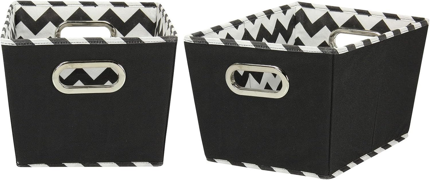 Household Essentials Fabric Storage Bins, Set of 2, Tapered KD Bins with Dual Grommet Handles, Black Chevron Print