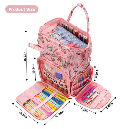 QZLKNIT Project Backpack Bag Organizer for Knitting Crochet Supplies Accessories,Yarn Storage Organizer Bag, Yarn Organizer Tote Bag, Crochet Bag with USB Charging Port