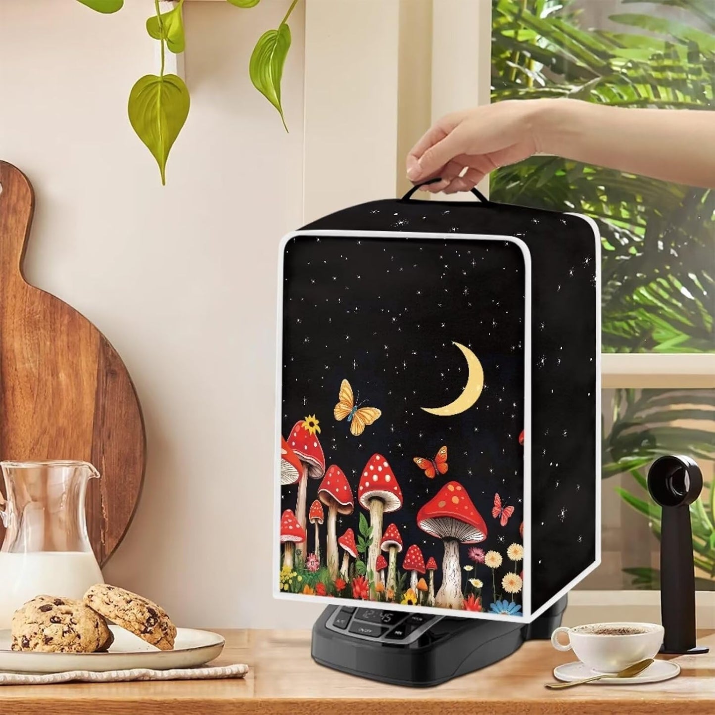 Moon Mushroom Coffee Maker Cover, Stain Resistant Washable Cover with Handle for Kitchen Appliance Protection