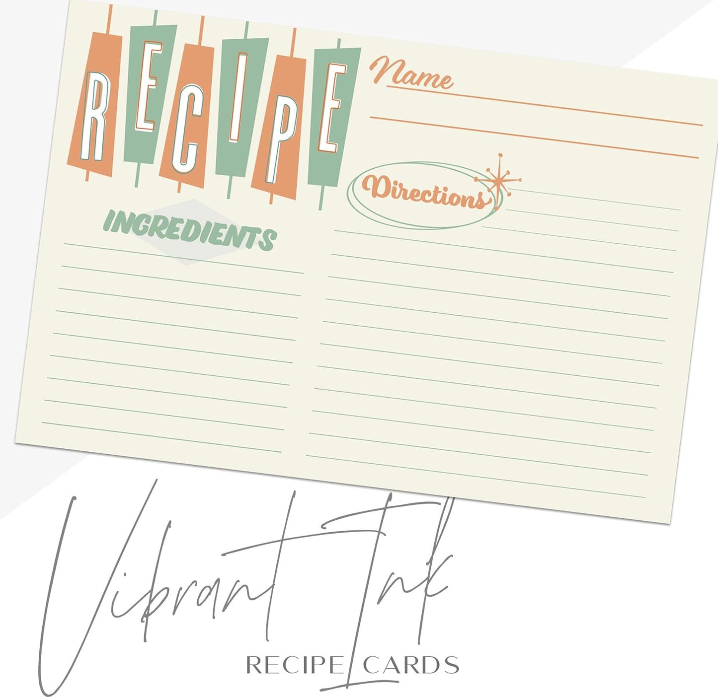 Retro Recipe Cards from Dashleigh: 48 Blank, Water-Resistant, Double-Sided Cards, 4x6 inches