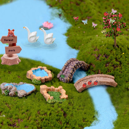 U-Zimikee 45 Pcs Resin Mini Garden Accessories - Miniature Landscape Decorations with Mini Bridge Pond Mountain House Figurines Swan Ladybug Butterfly Flower Figures Bulk for Dollhouse Garden Craft