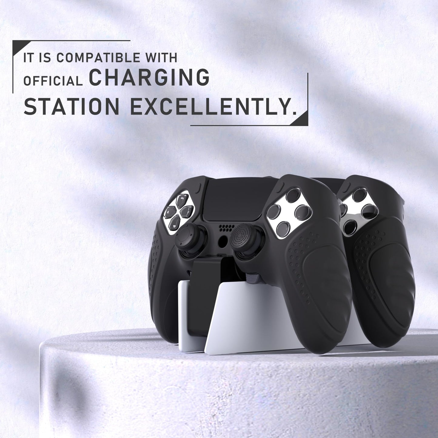 PlayVital Guardian Edition Anti-Slip Ergonomic Silicone Cover Case for ps5 Edge Controller, Soft Rubber Protector Skin for ps5 Edge Wireless Controller with Thumb Grip Caps - Black