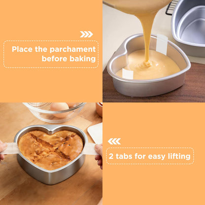GeeRic Baking Parchment Paper 8 inch Heart Shape, 60 Pcs Cake Pan Liner with Lift Tab, Non-Stick Precut Baking Parchment for Baking Cookies, Bread (White)