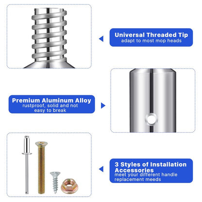 Elesunory 6Pcs Threaded Tip Replacement, Broom Handle Threaded End, Ultra Threaded Tip Repair Kit, Metal Broom Handle Adapter for 0.98 Inch Broom Stick Pole
