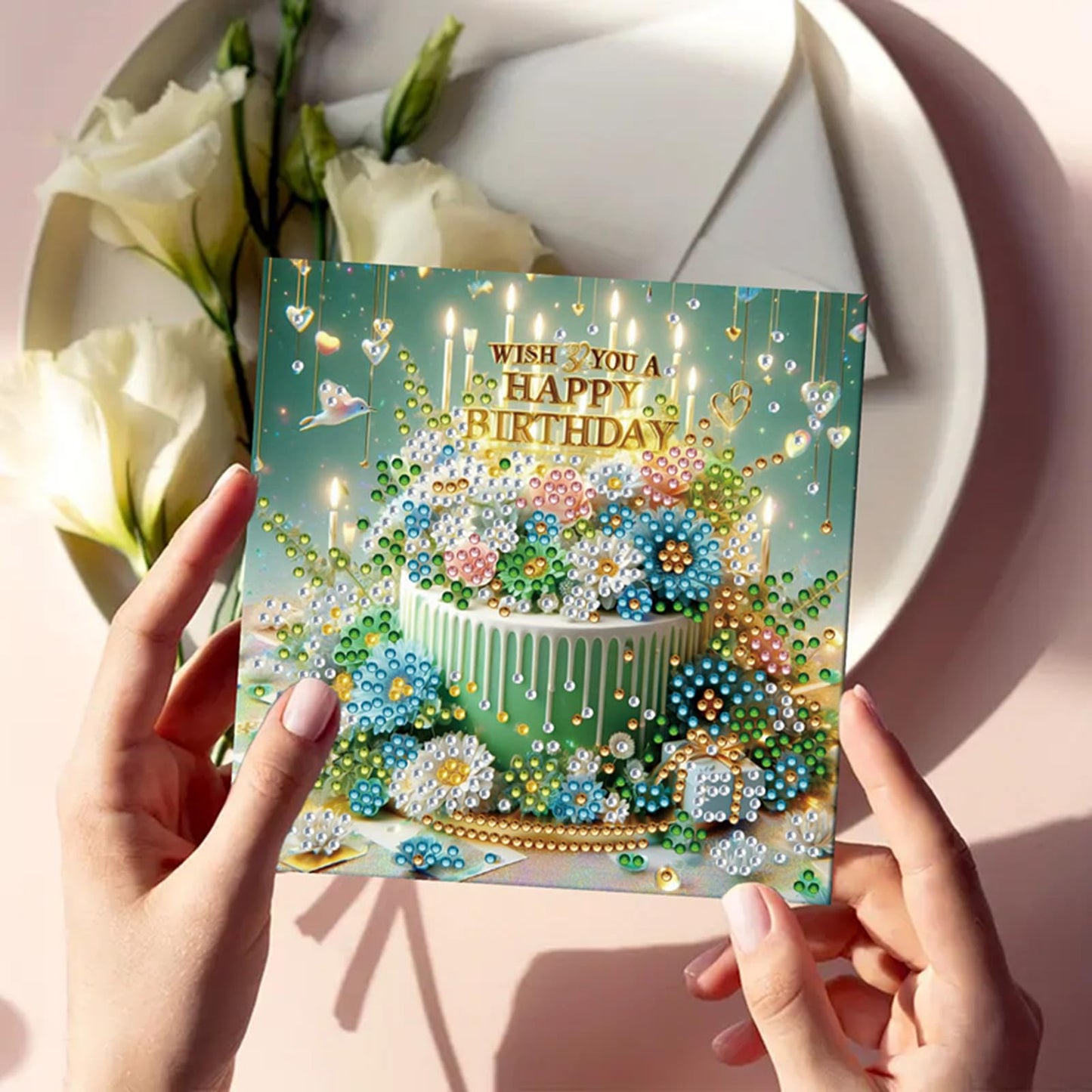 MaiYiYi 6 Pack DIY Happy Birthday Diamond Art Greeting Cards, Birthday Cake Diamond Painting Greeting Cards Kit, Balloon Diamond Art Cards with Envelopes for Family Friends Birthday
