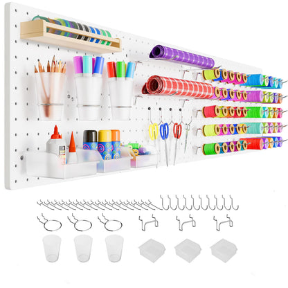 FZK Peg Board with Hooks, Plastic Pegboard Kit with 4 White Pegboards and Accessories, Peg Board Wall Organizer for Office and Craft Room