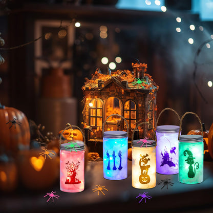Willinglong 12 Pack Halloween DIY Lantern Jar Halloween Crafts Plastic Jar Craft Kit Decoration Indoor Outdoor Garden Home DIY Art Kit Project for Adult