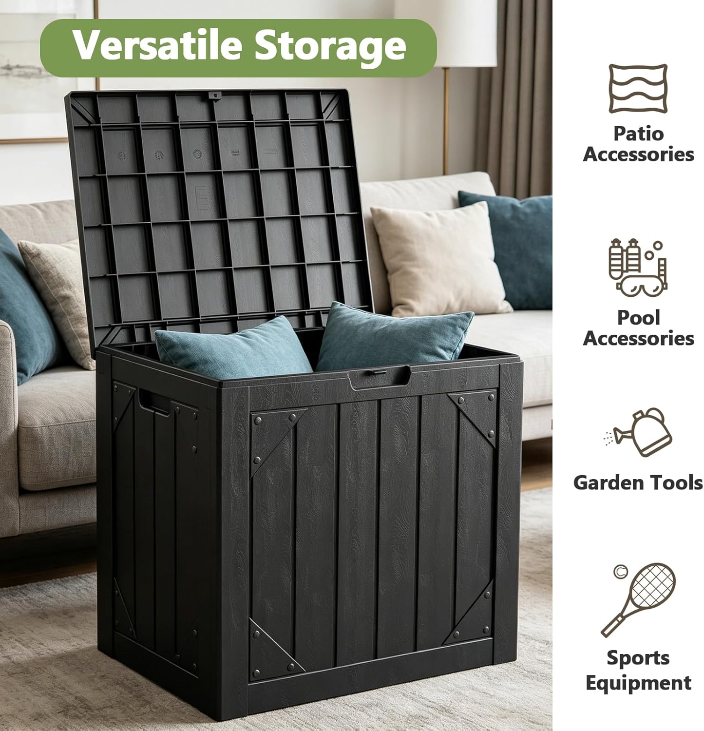Box,30 Outdoor Storage Gallon Deck Box Outdoor Storage Bench Outside Waterproof Resin Storage Bench, Lockable Patio
