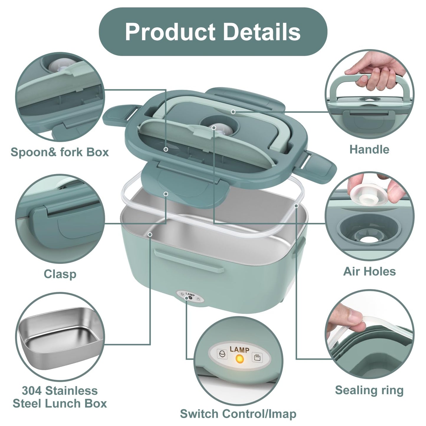 Electric Lunch Box Food Heater, 3 in 1 Ultra Quick Heated Lunch Boxes for Adults, 12V/24V/110V Portable Food Warmer for Car/Truck/Office With Fork Spoon and Insulated Carry Bag