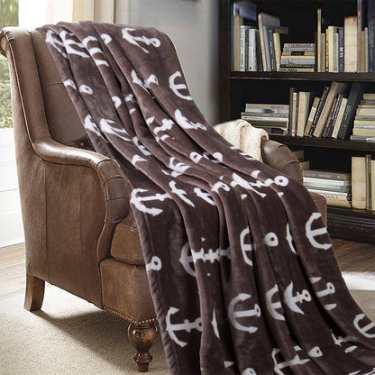 JML Throw Blanket for Couch, Super Soft Lightweight Microfiber Fuzzy Flannel, Shawls for Adults or Pets, Brown Anchor