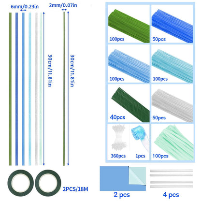 500 Pcs Pipe Cleaners Craft，Pipe Cleaner Bulk Flower Kit，6 Colors Chenille Stems Flower Kit for DIY Handmade Whit Ribbons，Stems,Tape，Stamens, Glue Sticks，Gift for Art Project Activity (Blue)