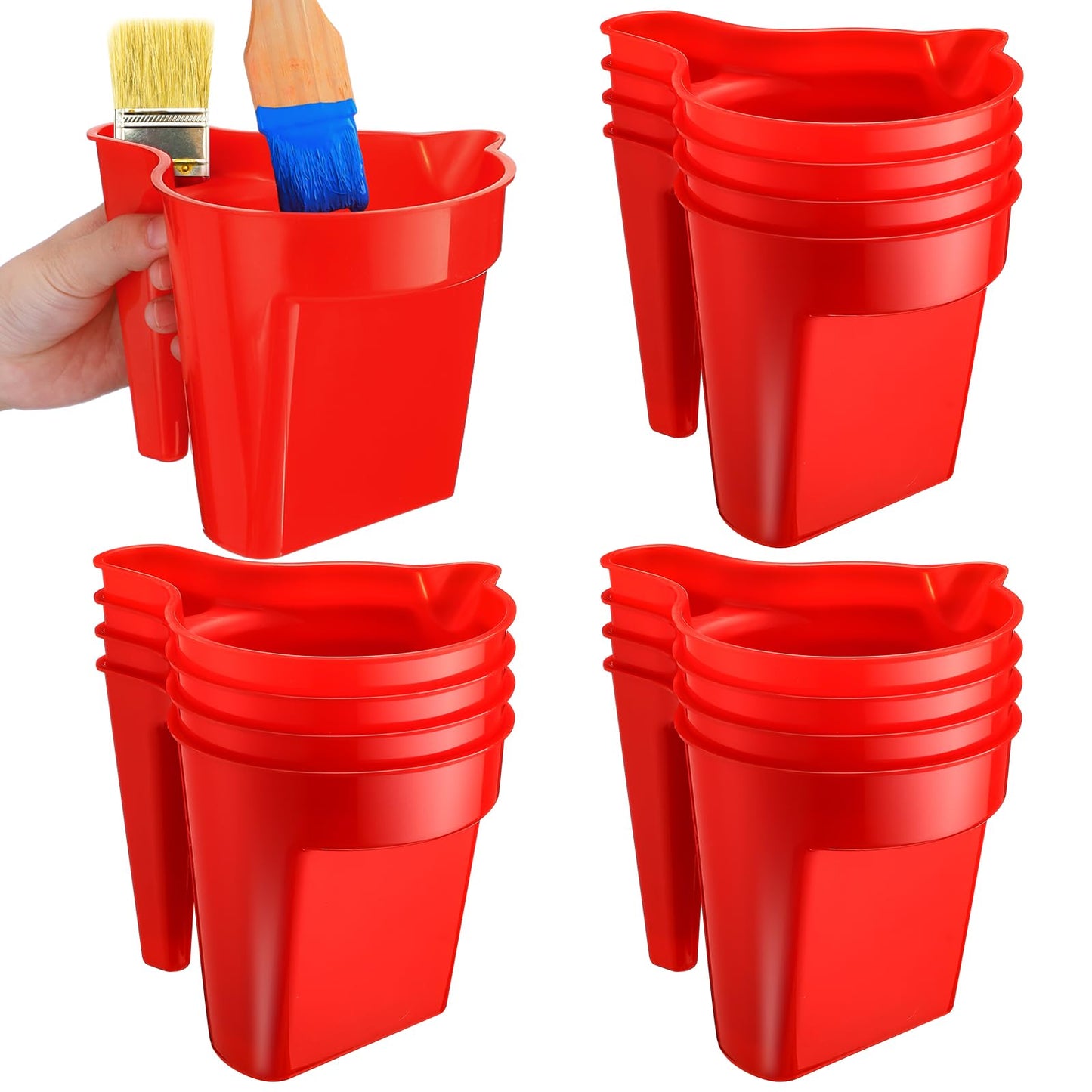 Geelin 12 Pieces Paint Cup Holds 17 oz of Stain, Paint Pail Varnish Bucket Container with Brush Holder and Easy Pour Mixing Cup Container for Trim Work, Touch-ups (Red)