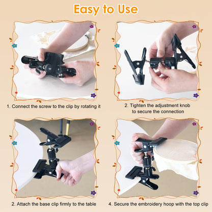 EEEKit Embroidery Hoop Stand for Table, Metal Adjustable 360 Degree Cross Stitch Stand, Portable Table Clamp Embroidery Holder Black