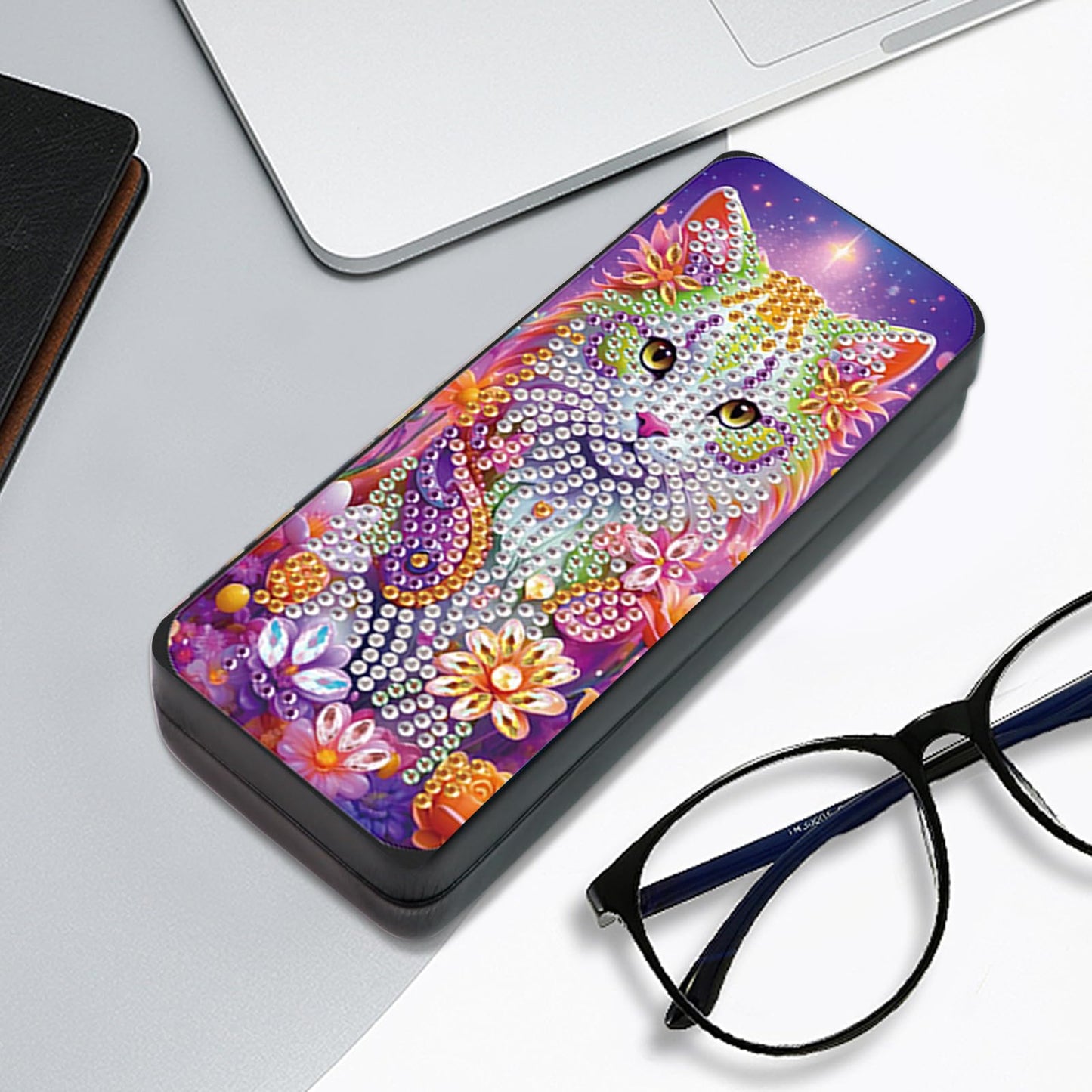 MVVMTOP 5D Diamond Art Painting Eye Glass Case, DIY cat, Glasses Storage Box Diamond Painting Sunglass Case for Adults Handmade Diamond Art for Art Craft Gift Travel Sunglass Eyeglasses