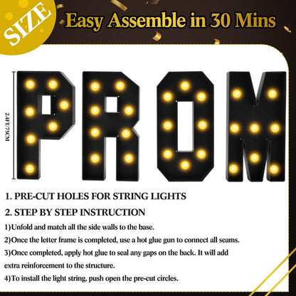 Colingmill 2.4 FT PROM Marquee Letters with 2 Lighting Modes for Class of 2026, PROM Light Up Letters Sign Graduation Decorations for High School College Grad Party Decor LED Backdrop(Black)