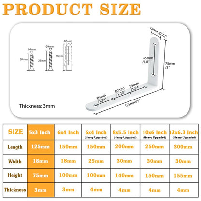 Alise 12 Pack Floating Shelf Brackets,White Heavy Duty L Bracket Corner Brace,Stainless Steel Corner Brackets,Joint Angle Brackets for Hanging Support,Shelves Support DIY (5 x 3 Inch)
