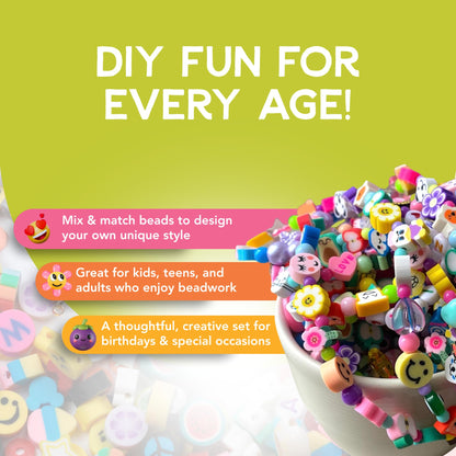 Incraftables Smiley Face Bracelet Kit – 450 Clay Beads with Flowers, Cute Charms & Small Accent Beads – DIY Jewelry Making Kit – Bracelet Supplies for Craft Projects
