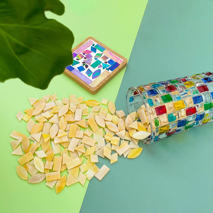 LITMIND Yellow Stained Glass Mosaic Tiles Kit for Crafts - 240 Pieces, 5 Shapes Mixed (Rectangle, Triangle, Rhombus, Square, Leaf) - Great for Mosaic Making Projects and Beginners