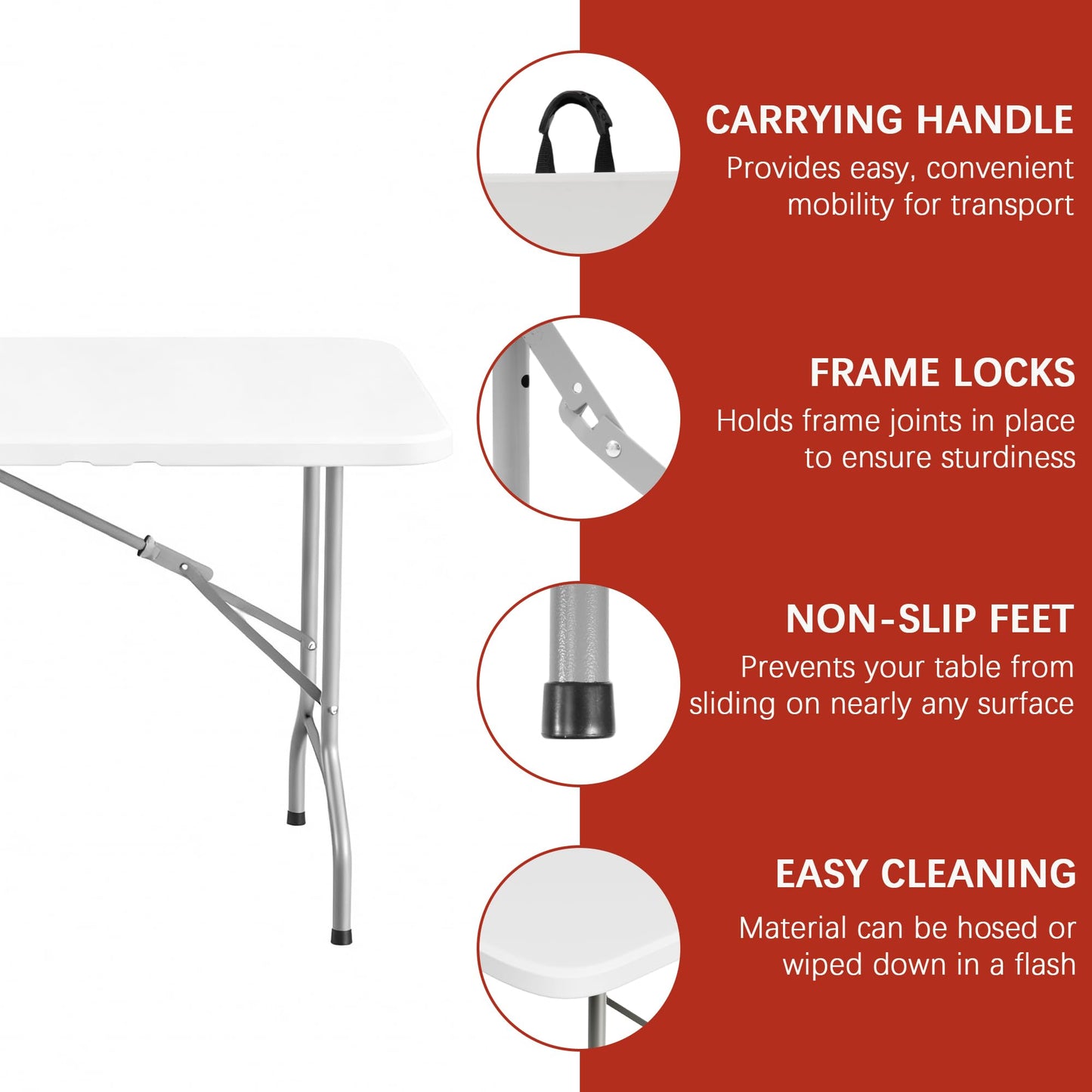Elevon 6FT Folding Tables – Heavy Duty Portable Foldable Table with Built-in Handle, 300 lb Capacity – Ideal for Events, Parties, Crafts, Camping & Dining (6-Pack)