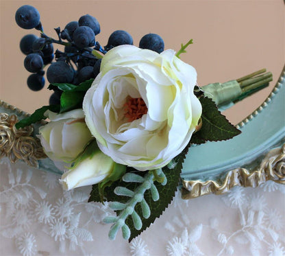 Jackcsale Bridegroom Boutonniere for Men, Ivory Pack of 4 with Pin for Wedding Prom Homecoming