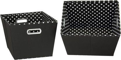19KDBLK-1 2 Pack Set Household Essentials Medium Tapered Decorative Storage Bins | Cubby Baskets | Black and White