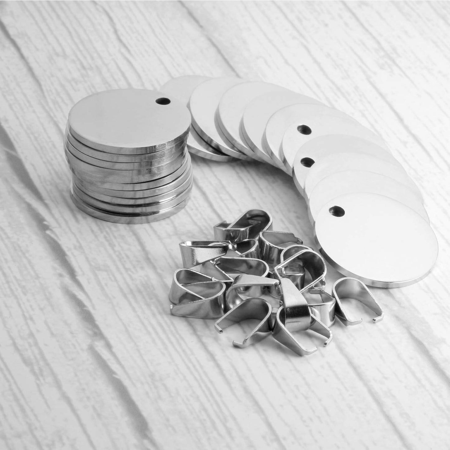 TSJ Stamping Blanks Silver Round Metal Charms 10 Pcs, Stainless Steel Tags with Hole, 1.4 Inch (35 mm) Pet ID Name Tags DIY Pendants